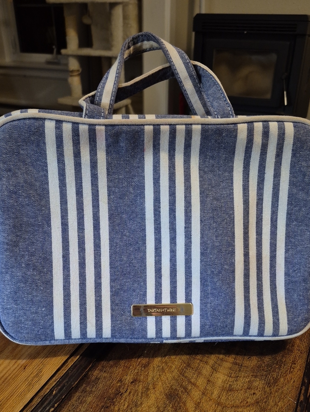 Tartan & Twine BLUE &:White Striped Cosmetic Case.
